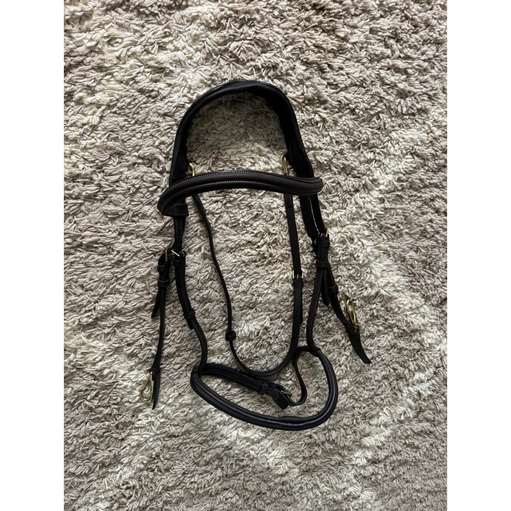 LeMieux Kudos Work Bridle Brown Leather Anatomical Horse Size Detachable Flash